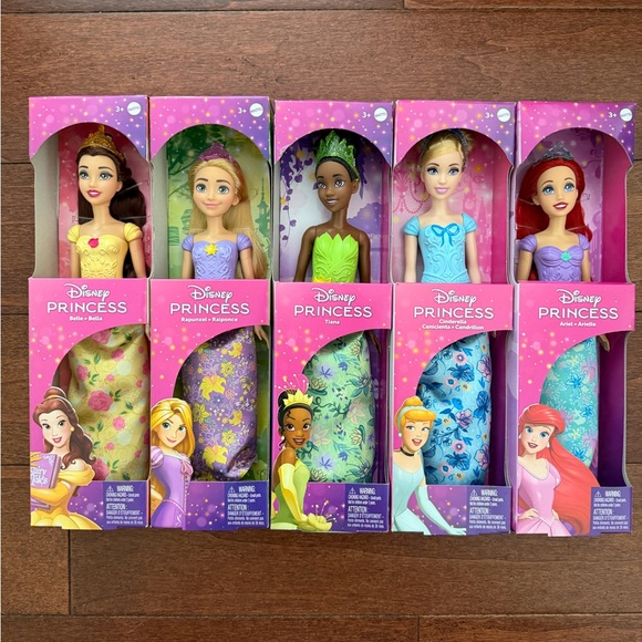 Set of 5 Dolls - Assorted Colors (Belle Rapunzel Tiana Cinderella Ariel)